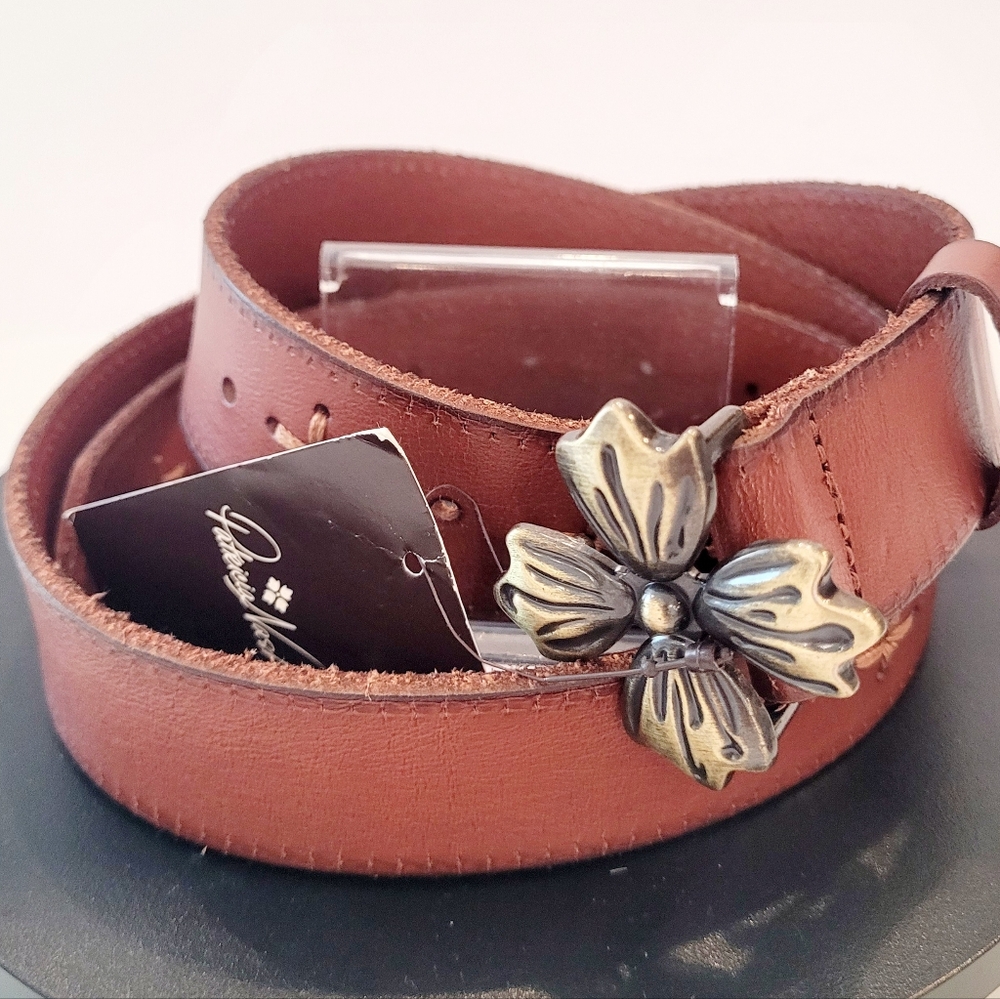 Patricia Nash Astrid Leather Belt with  Floral Buckle - Picture 2 of 7